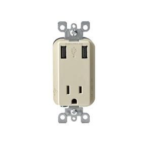 Leviton 15 Amp Tamper Resistant Combo Outlet and USB Charger   Ivory R11 T5630 0BI