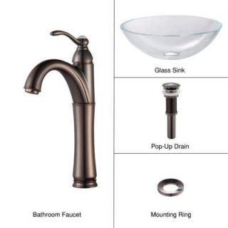 KRAUS Vessel Sink in Crystal Clear Glass with Riviera Faucet in Oil Rubbed Bronze C GV 100 12mm 1005ORB