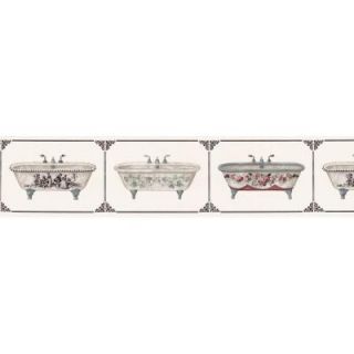 The Wallpaper Company 8 in. x 10 in. Black and White Victorian Bathtubs Border Sample WC1283429S