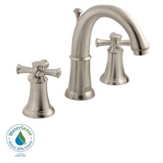 American Standard Portsmouth 8 2 Handle Mid Arc Bathroom Faucet with Speed Connect Drain in Satin Nickel 7420821.295