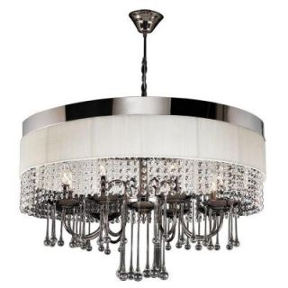 PLC Lighting 8 Light Black Chrome Chandelier with Off white Linen Shade CLI HD34120BC
