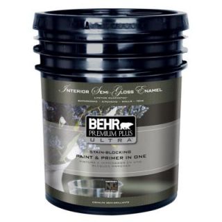 BEHR Premium Plus Ultra 5 gal. Ultra Pure White Semi Gloss Enamel Interior Paint 375005