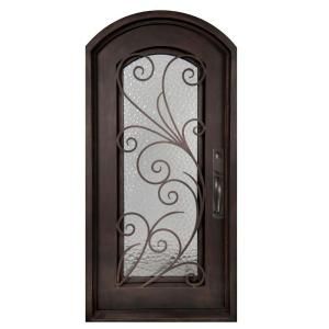 Iron Doors Unlimited Flusso Center Arch Painted Oil Rubbed Bronze Decorative Wrought Iron Entry Door IF4098LELW