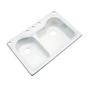 Thermocast Breckenridge Drop in Acrylic 33x22x9 in. 5 Hole Double Bowl Kitchen Sink in White 46500