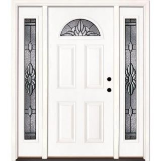 Feather River Doors Sapphire Patina Fan Lite Primed Smooth Fiberglass Entry Door with Sidelites 4H3190 3B4