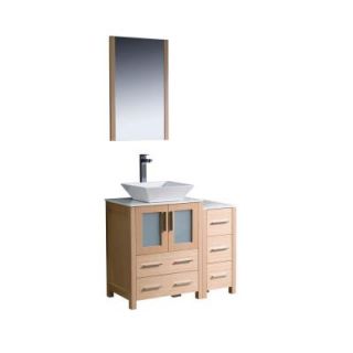 Fresca Torino 36 in. Vanity in Light Oak with Glass Stone Vanity Top in White with Mirror and 1 Side Cabinet FVN62 2412LO VSL