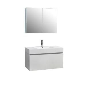 Virtu USA Zuri 39 in. Single Basin Vanity in Gloss White with Poly Marble Vanity Top in White and Medicine Cabinet Mirror JS 50339 GW