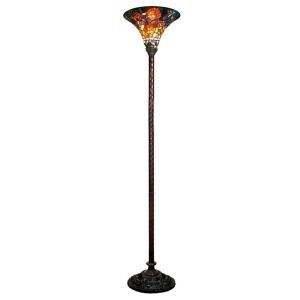Warehouse of Tiffany 72 in. Antique Bronze Rose Stained Glass Floor Lamp with Foot Switch PS185+BB75B