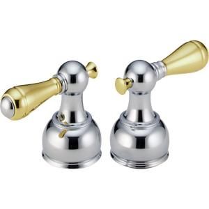 Delta Traditional Lever Handles in Chrome and Polished Brass for 2 Handle Faucets (2 Pack) H215CB