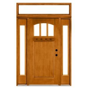 Steves & Sons Craftsman 3 Lite Arch Stained Mahogany Wood Left Hand Entry Door with Sidelites and Transom 6 in. Wall M4151 1210 AW 6LH