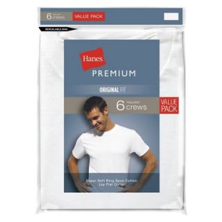 Hanes Premium Mens 6pk Crew Neck T Shirt   White XL