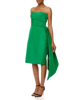 Silk Strapless Drape Dress, Emerald