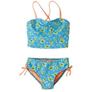 Girls 2 Piece Floral Tankini Swimsuit Set   Turquoise L