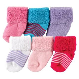 Luvable Friends Newborn Girls 6 Pack Solid and Stripe Socks   Purple 0 3 M