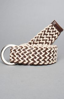 HUF The Woven Double Ring Belt in Tan With Brown Leather