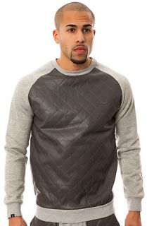 Kite Sweatshirt Quilted Vegan Leather Crew Fleece in Grey