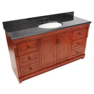 Foremost Naples 61 in. W x 22 in. D Vanity in Warm Cinnamon with Granite Vanity Top in Black with Single Bowl in White NACABK6122S