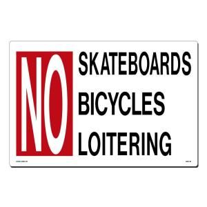 Lynch Sign 18 in. x 12 in. Red and Black on White Plastic No Skateboards   Bicycling   Loitering Sign GEN  18