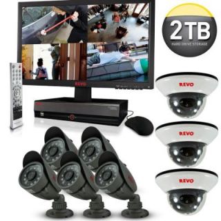 Revo 16 CH 2TB DVR4 Surveillance System with 21.5 in. Monitor and (8) 600 TVL 33 ft. Nightvision Cameras R164D3FB5FM21 2T