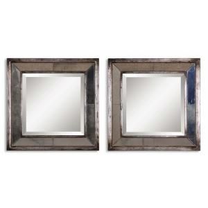 Global Direct 18 in. x 18 in. Silver Leaf Square Framed Mirrors, Set of 2 13555 B