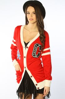 Crooks and Castles The Starter Varsity Cardigan Sweater in Red