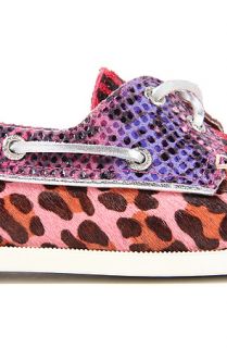 Sperry Topsider Shoe A/O 2 Eye in Berry Multi Animal Print