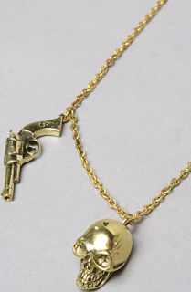 Monserat De Lucca Jewelry The Gun Skull Necklace in Brass