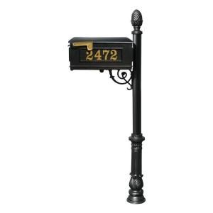 QualArc Lewiston Mailbox Collection with Post, Decorative Ornate Base and Pineapple Finial in Black LMPST 703 BL
