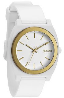 The Nixon Time Teller P Watch in White & Gold Ano