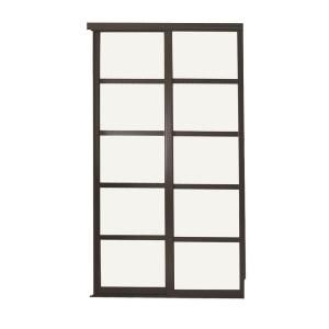 Tranquility 48 in. x 81 in. Glass Panels Back Painted White with Espresso Wood Frame Interior Bypass Door TR5 PSW4881ES2R