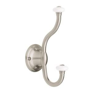 Liberty Coat and Hat Decorative Hook with Porcelain Knobs in Brushed Nickel B43020Z SN C