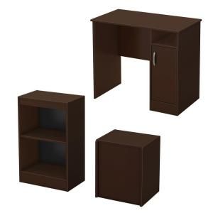 South Shore Furniture Freeport Desk, Storage Bench and Bookcase Set in Chocolate 7259700