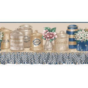 The Wallpaper Company 8 in. x 10 in. Blue and Beige Kitchen Jars Die Cut Border Sample WC1282859S