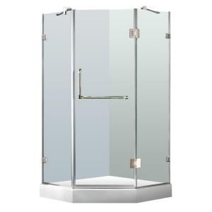 Vigo 38 in. x 78 in. Frameless Neo Angle Shower Enclosure in Chrome with Clear Glass and White Base VG6062CHCL38W