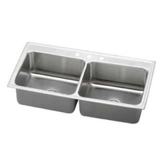 Elkay Lustertone Top Mount Stainless Steel 43x22x10 3 Hole Double Bowl Kitchen Sink DLR4322103