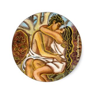 Lovers kissing each other under a blooming tree sticker