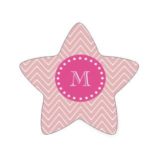 Hot Pink, Pink Chevron  Your Monogram Star Stickers