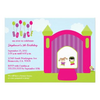 Fun bounce house girls birthday party invitation
