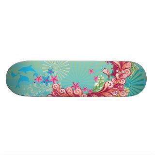 Blue ocean swirls design girls skateboard