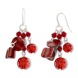 Red Shell & Glass Cluster Earrings