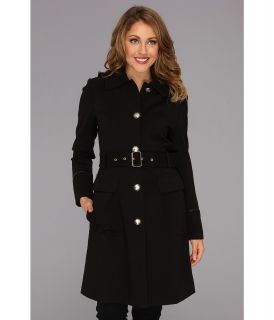 Vince Camuto Belted Hooded Trench w/ Faux Leather Trim Womens Clothing (Black)