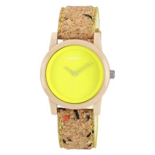 Sprout Womens Yellow Dial Cork Strap Watch