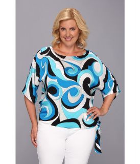 MICHAEL Michael Kors Plus Size Deco Swirl Side Tie Top Womens Short Sleeve Pullover (Blue)