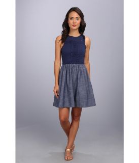 Jessica Simpson Sleeveless Fit and Flare Dress with Crochet Top Womens Dress (Blue)