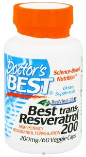 Doctors Best   Best Trans Resveratrol 200 Featuring ResVinol 25 200 mg.   60 Vegetarian Capsules
