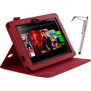 Dual View Leather Case w/ Stylus for Kindle Fire HD 8.9 Red   rooCASE L