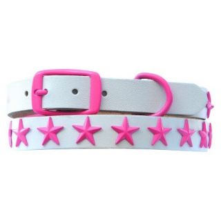Platinum Pets White Genuine Leather Dog Collar with Stars   Pink (11   15)