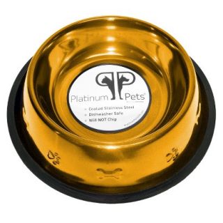 Platinum Pets Stainless Steel Embossed Non Tip Dog Bowl   Gold (12 Cup)