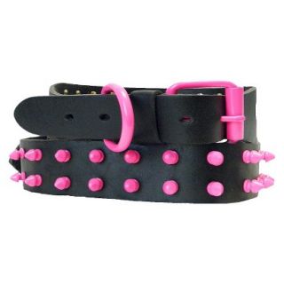 Platinum Pets Black Genuine Leather Dog Collar with Spikes   Pink (20 24)