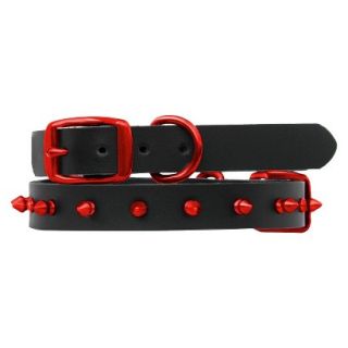 Platinum Pets Black Genuine Leather Dog Collar with Spikes   Red (9.5   12.5)